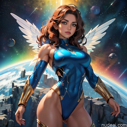 ai nude image of pics of Israel Jewish Superhero Bodybuilder Busty Abs Powering Up Heat Vision Regal Has Wings Muscular Curly Hair Science Fiction Style Space Dynamic View