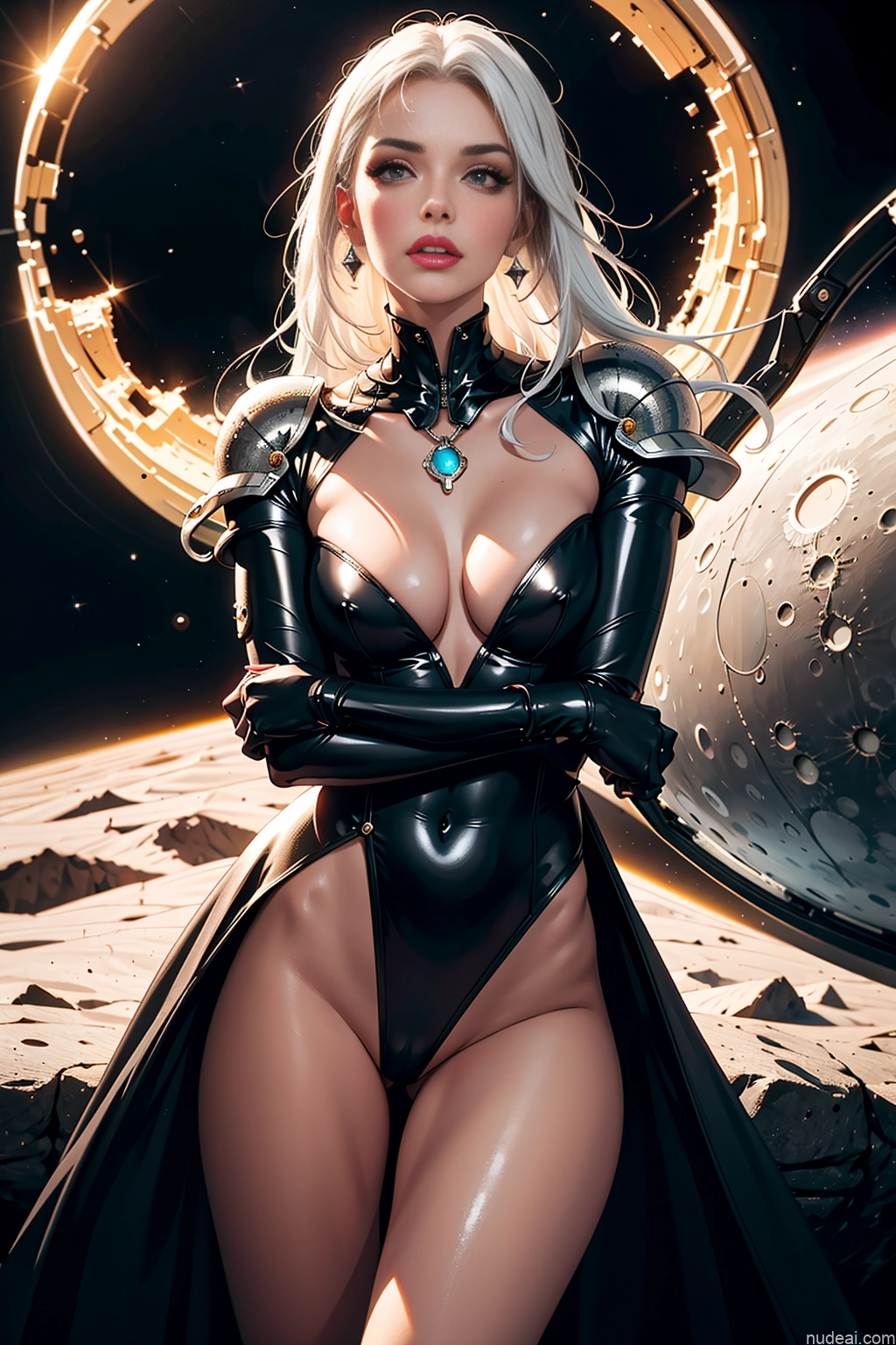 related ai porn images free for Milf One Small Tits Lipstick Tall Pouting Lips White Hair Painting Front View Moon Dress Fantasy Armor Sci-fi Armor Space Suit Partially Nude Topless Transparent Cleavage Jewelry Nude