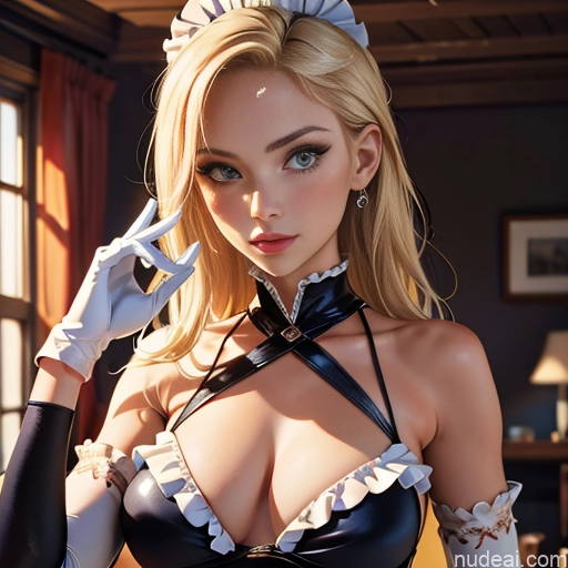 Woman Gloves Dress Maid Bikini Perfect Body Sexy Face Blonde