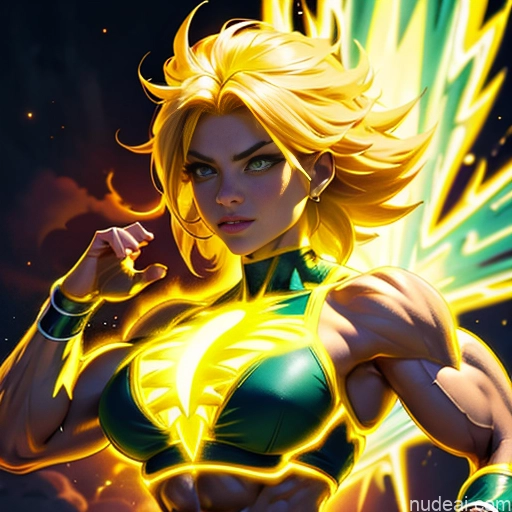 related ai porn images free for Busty Muscular Abs Super Saiyan Superhero Bodybuilder Powering Up Neon Lights Clothes: Yellow