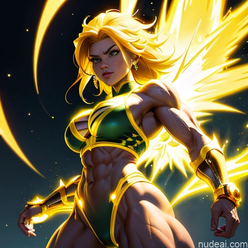 related ai porn images free for Busty Muscular Abs Super Saiyan Superhero Bodybuilder Powering Up Neon Lights Clothes: Yellow