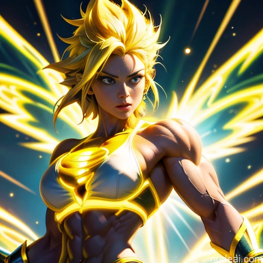 related ai porn images free for Busty Muscular Abs Super Saiyan Superhero Bodybuilder Powering Up Neon Lights Clothes: Yellow