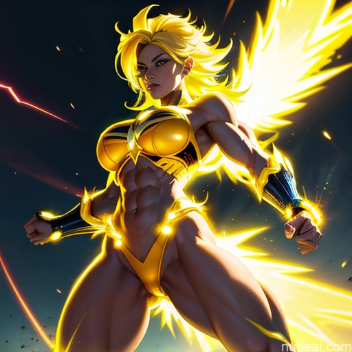 related ai porn images free for Busty Muscular Abs Super Saiyan Superhero Powering Up Neon Lights Clothes: Yellow Superheroine