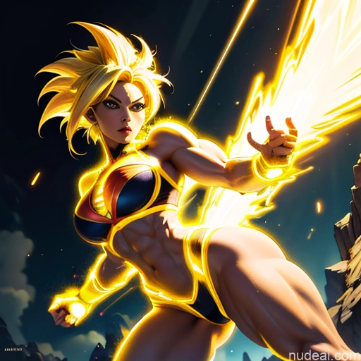 related ai porn images free for Busty Muscular Abs Super Saiyan Superhero Powering Up Neon Lights Clothes: Yellow Superheroine