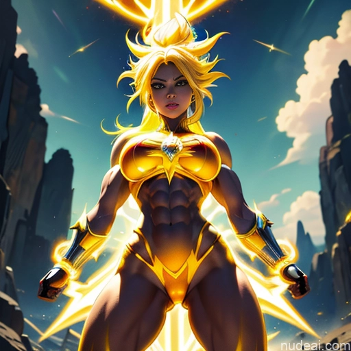 related ai porn images free for Busty Muscular Abs Superhero Powering Up Neon Lights Clothes: Yellow Superheroine Super Saiyan Regal