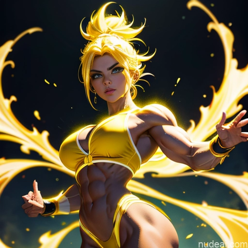 related ai porn images free for Busty Muscular Super Saiyan 3 Super Saiyan Science Fiction Style Abs Bodybuilder Powering Up Neon Lights Clothes: Yellow Superhero