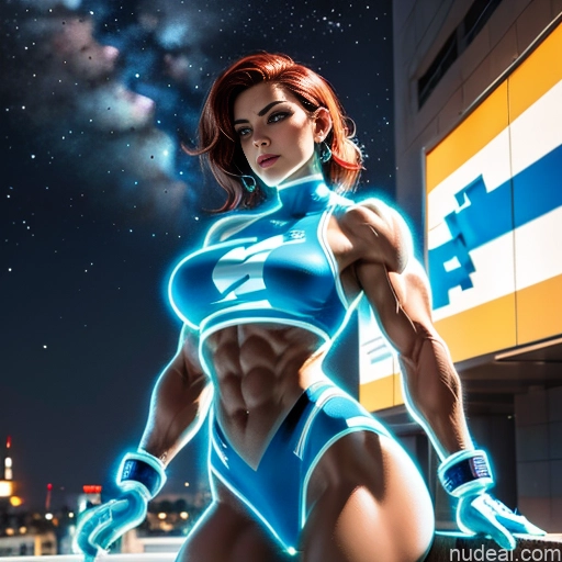 ai nude image of pics of Israel Jewish Busty Muscular Abs Superhero Science Fiction Style Dynamic View Bodybuilder Neon Lights Clothes: Blue