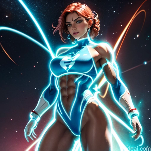 ai nude image of pics of Israel Jewish Busty Muscular Abs Superhero Science Fiction Style Dynamic View Bodybuilder Neon Lights Clothes: Blue Powering Up