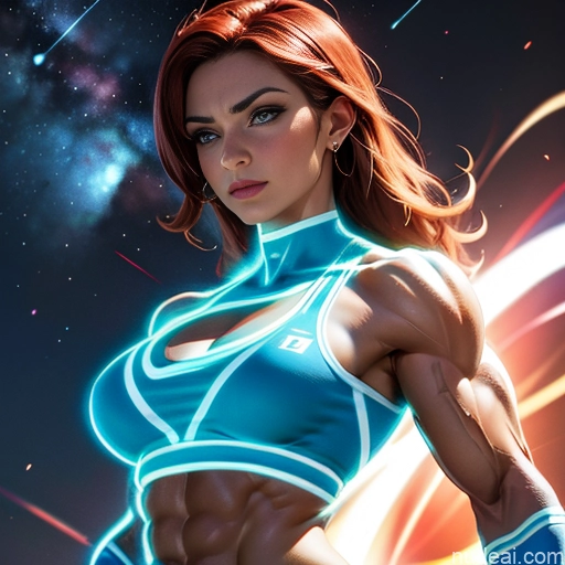 related ai porn images free for Israel Jewish Busty Muscular Abs Superhero Bodybuilder Neon Lights Clothes: Blue Powering Up