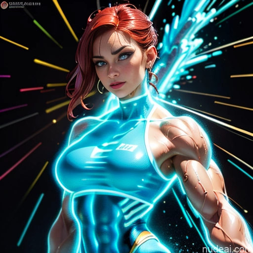 related ai porn images free for Israel Jewish Busty Muscular Abs Superhero Bodybuilder Neon Lights Clothes: Blue Powering Up Shower