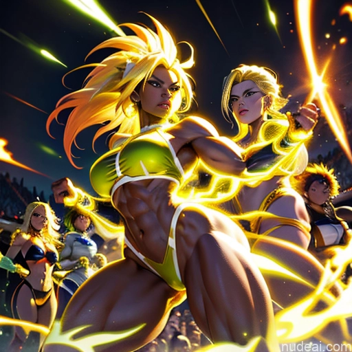 ai nude image of pics of Busty Muscular Abs Superhero Powering Up Several Super Saiyan 3 Super Saiyan Bodybuilder Neon Lights Clothes: Yellow