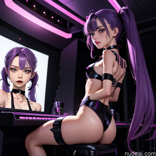 ai nude image of pics of Small Tits 18 Purple Hair Pigtails Choker Dark Lighting Detailed Kidnapped-bdsm-willing Partner Small Ass Skinny Perfect Body Oiled Body Shocked One Sailor Cosplay Strip Club