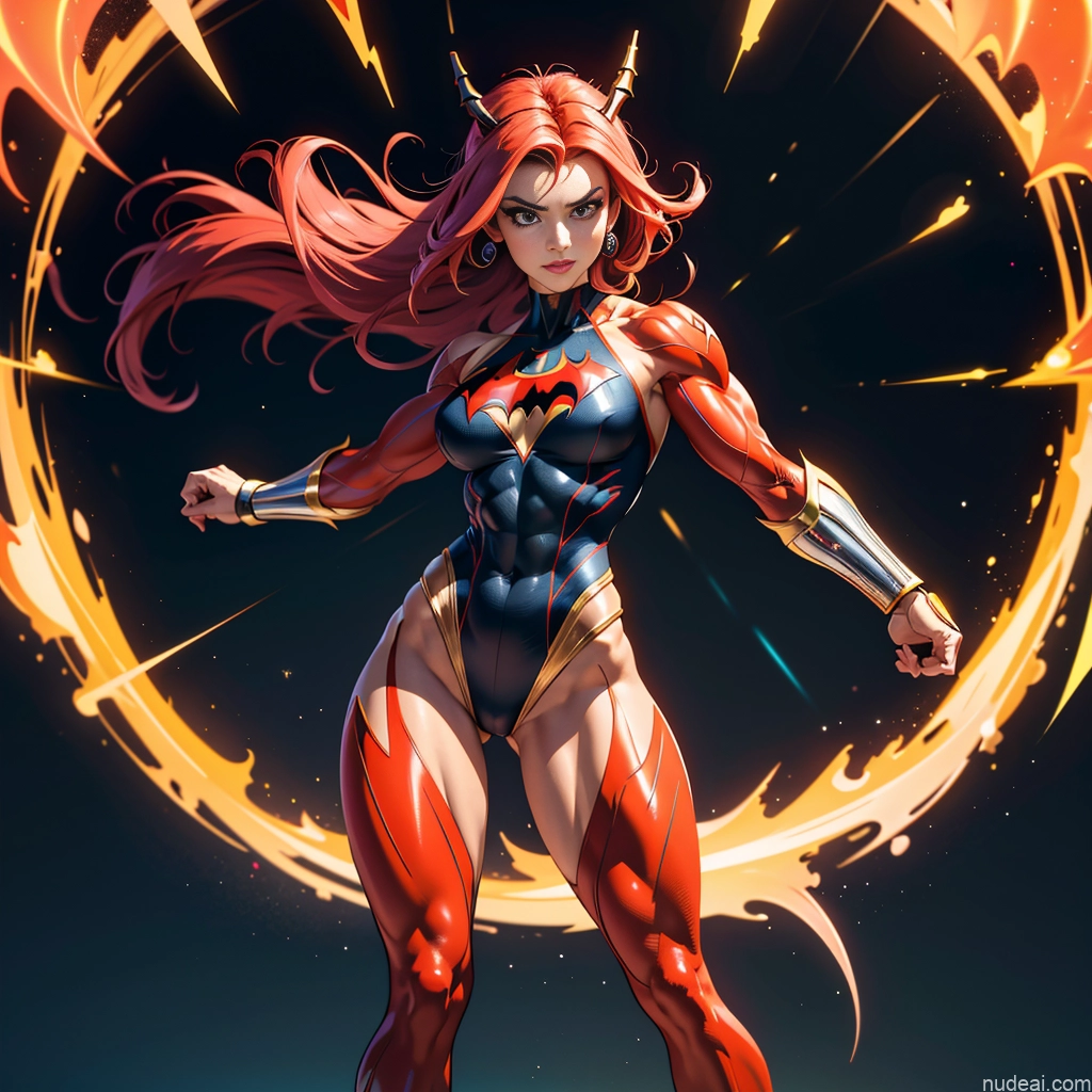 Batwoman Regal Cosplay Muscular Abs Busty Dynamic View Science Fiction Style Bodybuilder Powering Up