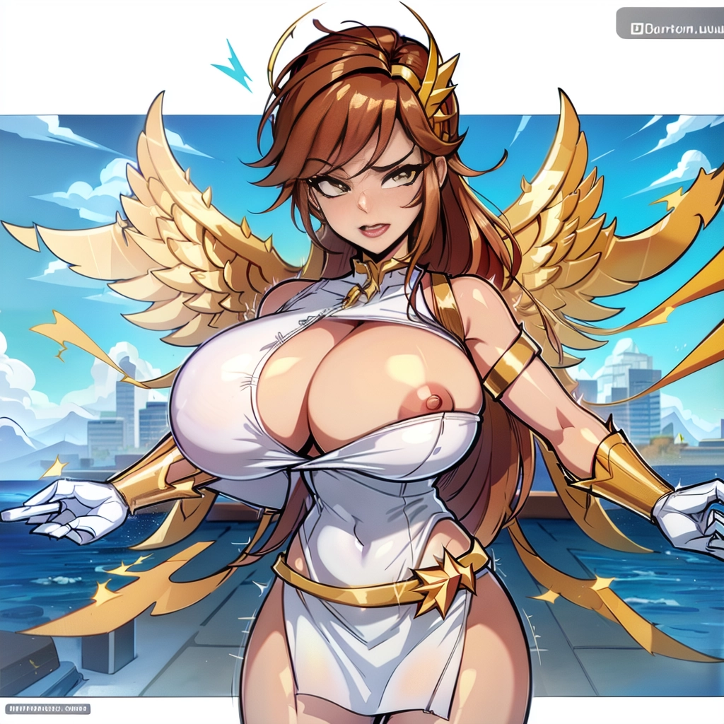 related ai porn images free for Muscular Abs Superhero Captain Marvel Batwoman Hawkgirl Mary Thunderbolt Spider-Gwen Busty Powering Up Power Rangers Captain Planet Superheroine SuperMecha: A-Mecha Musume A素体机娘 Menstoga, White Robes, In White And Gold Costumem, Gold Headpiece, Gold Belt, Gold Chain Huge Boobs Perfect Boobs Science Fiction Style Dynamic View Heat Vision Shower