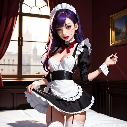 ai nude image of pics of Model One Perfect Boobs Perfect Body 18 Seductive Purple Hair Long Hair White Soft + Warm Bedroom Front View Cumshot Small Tits Micro Skirt Stockings Vampire Maid