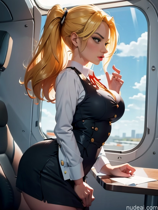 Bimbo FairArguementBut Perfect Boobs Beautiful Lipstick Big Hips Serious Crisp Anime Flight Attendant Skirt Tug Dress Tug Clothes Tug Side View