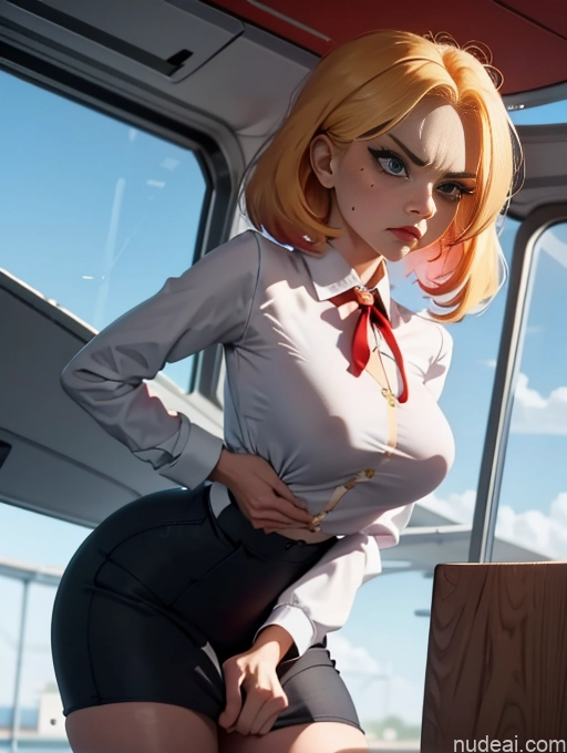 Bimbo FairArguementBut Perfect Boobs Beautiful Lipstick Big Hips Crisp Anime Flight Attendant Skirt Tug Dress Tug Clothes Tug Angry