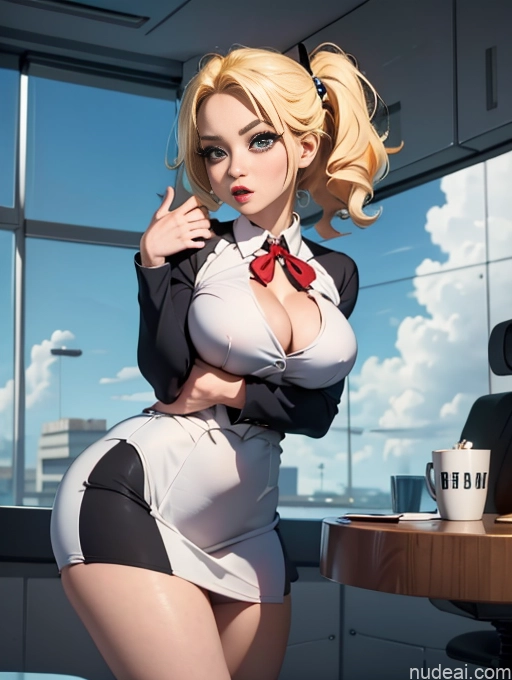 Bimbo FairArguementBut Perfect Boobs Beautiful Lipstick Big Hips Crisp Anime Flight Attendant Skirt Tug Dress Tug Clothes Tug Shocked