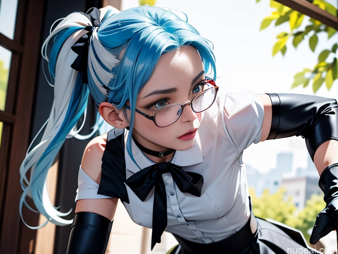 related ai porn images free for Skinny Small Ass Small Tits Glasses Short Fairer Skin 20s Blue Hair Thigh Socks Close-up View Bows Choker White Stockings Pigtails Gloves Long Skirt Shirt