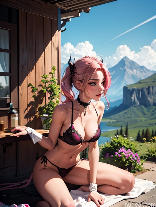 ai nude image of pics of Lingerie Model One Perfect Boobs Perfect Body 18 Pink Hair Straight White Maid Seductive Front View Fantasy Armor Bending Over Skin Detail (beta) Mountains