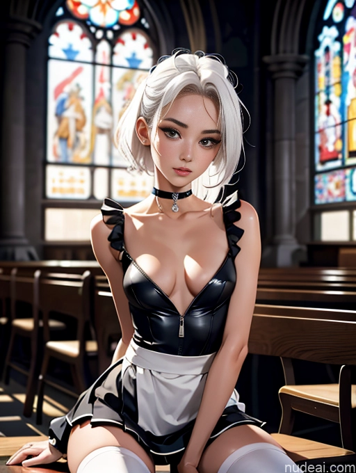 related ai porn images free for Model Perfect Boobs Perfect Body 18 Seductive White Hair Korean Soft + Warm Close-up View Choker Maid Topless Detailed One Micro Skirt Stockings Bending Over Straight Church Goth