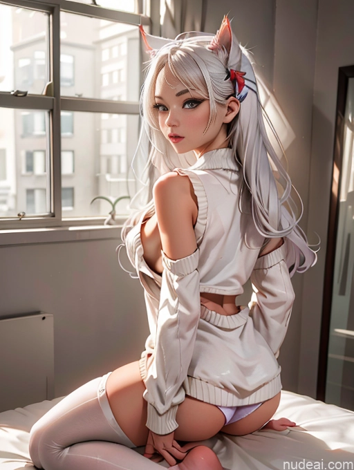 related ai porn images free for Woman One 20s Seductive Long Hair Bedroom White Hair Ahri, 1girl, Long Hair, Animal Ears, Whisker Markings, Korean Clothes, Cleavage, Detached Sleeves Korean Straddling Bows Thigh Socks Oversized Sweater/Hoodie Panties Front View