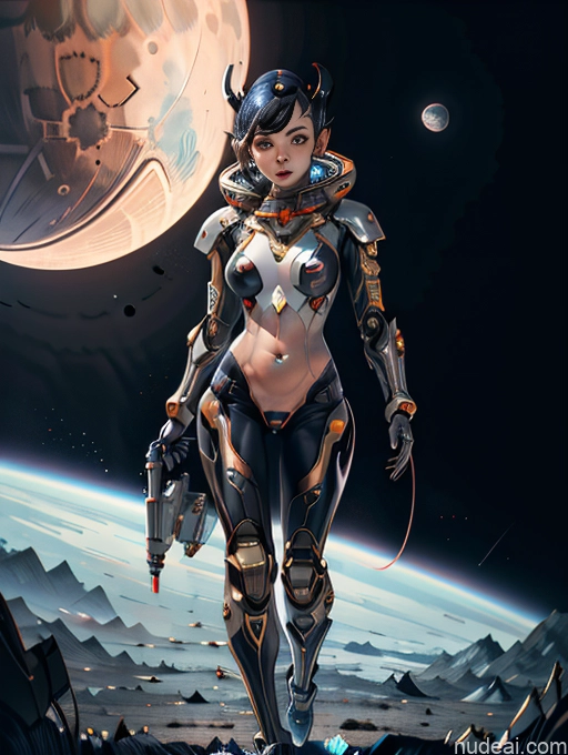 Dark Lighting Reverse Bunny Suit Vampire Sci-fi Armor 60s Moon Science Fiction Style Made Of Fractals Cyborg Pregnant