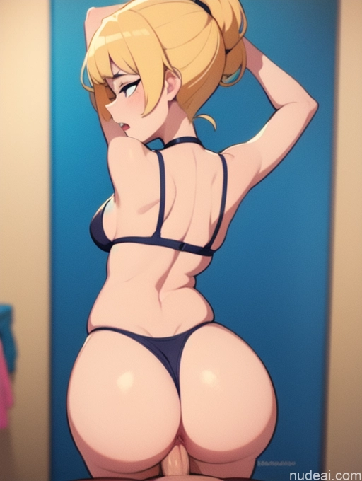 ai nude image of pics of One Busty Perfect Boobs Big Ass Thick Perfect Body Tanned Skin 18 Blonde Messy White Crisp Anime Changing Room Choker Microkini Simple Back View Ass Grab From Behind Sexy Face Cleavage Woman + Man