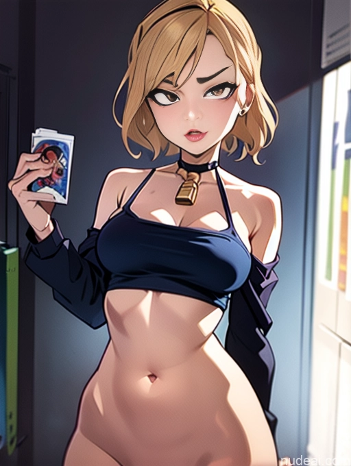 ai nude image of pics of One Busty Perfect Boobs Big Ass Thick Perfect Body Tanned Skin 18 Blonde Messy White Crisp Anime Changing Room Choker Simple Sexy Face Cleavage Woman + Man Micro Skirt Crop Top Transparent Guided Breast Grab