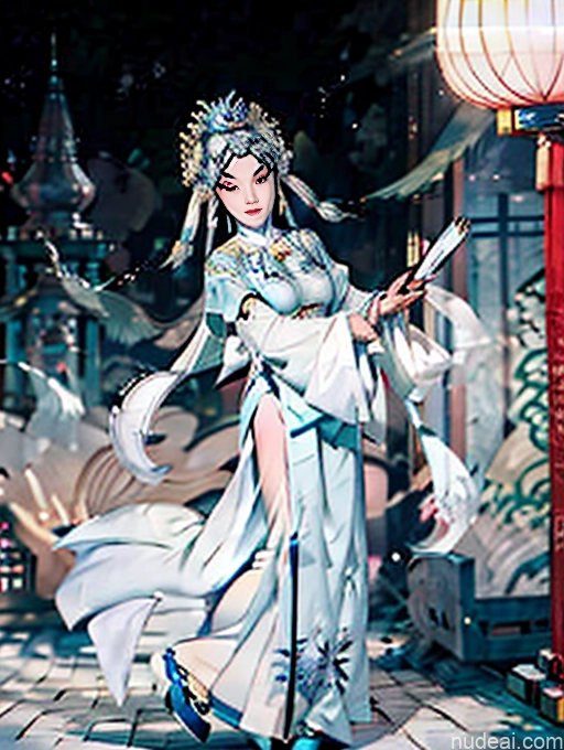 Beautiful Big Ass Big Hips Skinny Perfect Body Afingering Buxomy 30s Dark Lighting Detailed Abs Huge Boobs Small Tits Miss Universe Model White Hair Slicked Chinese Fairer Skin Anime Chinese Opera Costumes