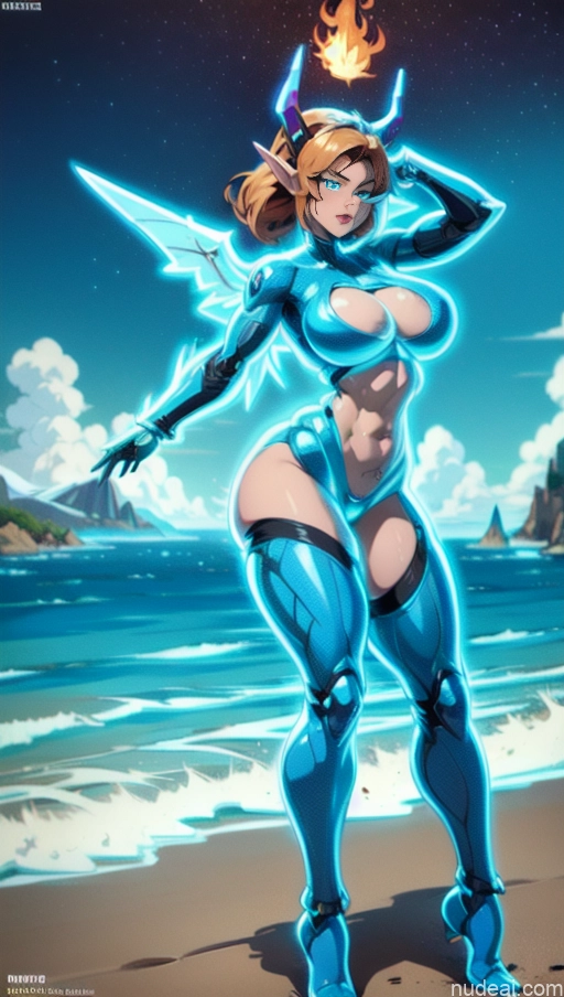 ai nude image of pics of Bodybuilder Powering Up Perfect Boobs SSS: A-Mecha Musume A素体机娘 Has Wings Deep Blue Eyes Muscular Abs Neon Lights Clothes: Blue Battlefield