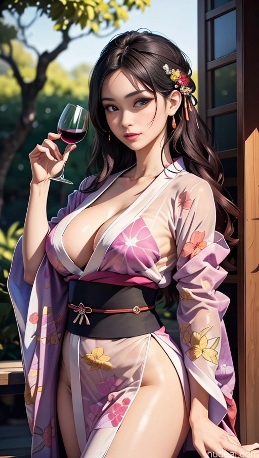 30s Headshot Perfect Boobs Kimono Transparent Wine