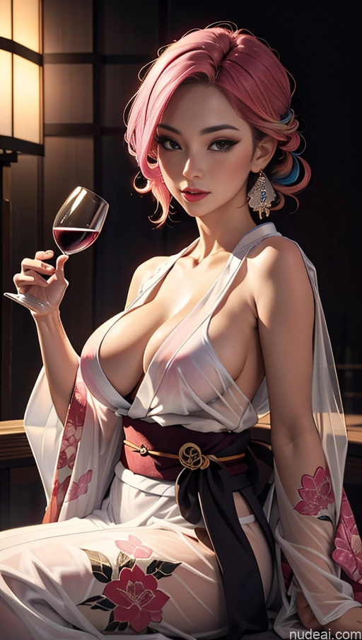 30s Headshot Perfect Boobs Kimono Transparent Wine