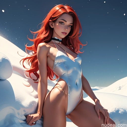 ai nude image of pics of Model Beautiful Small Ass Skinny Long Legs Tall Perfect Body 18 Ginger Long Hair Choker Santa Detailed Skin Detail (beta) Snow Busty