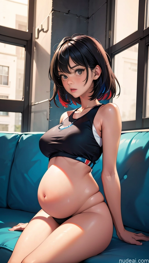 ai nude image of pics of Model Two Big Ass Thick Fat Big Hips Tall Pregnant 18 Black Hair Messy Latina Vintage Front View Tank Top Couch Perfect Boobs Belly Inflation, Cuminflation, Overeating Basketball