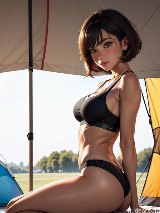 related ai porn images free for Woman Two Beautiful Small Ass Short Hair 18 Brunette White Soft Anime Tent Front View Panties Sports Bra Dark Lighting Huge Boobs