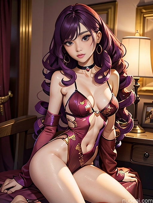 Perfect Boobs Beautiful Small Ass Skinny Long Legs Tall Perfect Body 18 Purple Hair Curly Hair Master C Freehand Brushwork Party Choker Cosplay Viet Doll Likeness Dark Lighting Detailed Several Sorority