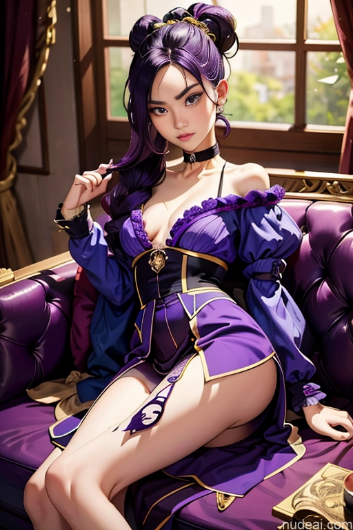 Beautiful Small Ass Skinny Long Legs Tall Perfect Body 18 Purple Hair Choker Viet Doll Likeness Dark Lighting Detailed Model Couch Victorian Perfect Boobs Hair Tied Up Laughing Pubic Hair