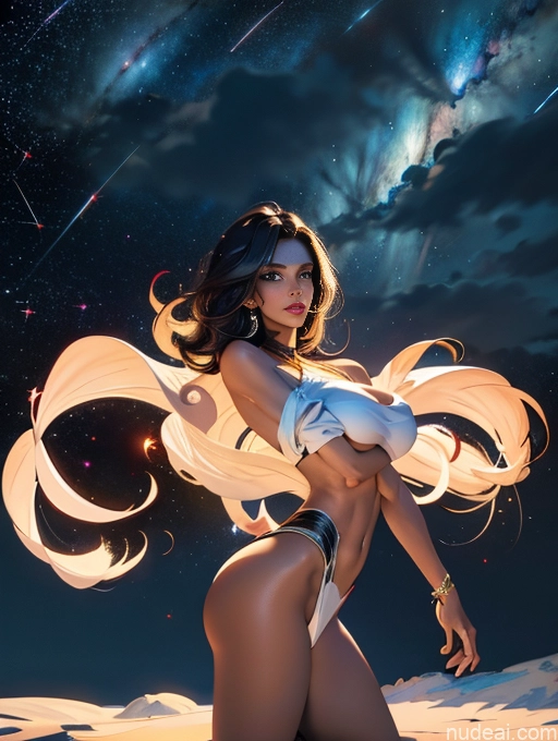 Miss Universe Model Huge Boobs Small Tits Beautiful Big Ass Big Hips Skinny Perfect Body Tall Tanned Skin Afingering Buxomy 30s Black Hair Latina Yoimiya: Genshin Impact Cosplayers Dark Lighting Detailed Stargazing