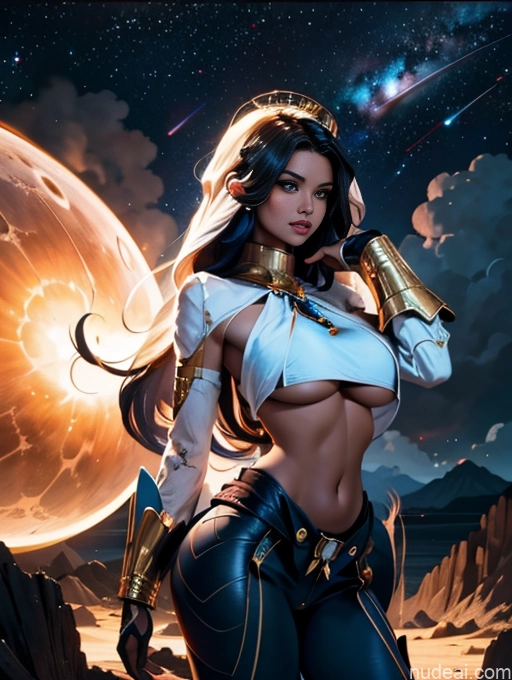 Miss Universe Model Huge Boobs Small Tits Beautiful Big Ass Big Hips Skinny Perfect Body Tall Tanned Skin Afingering Buxomy 30s Black Hair Latina Dark Lighting Detailed Nilou: Genshin Impact Cosplayers Stargazing