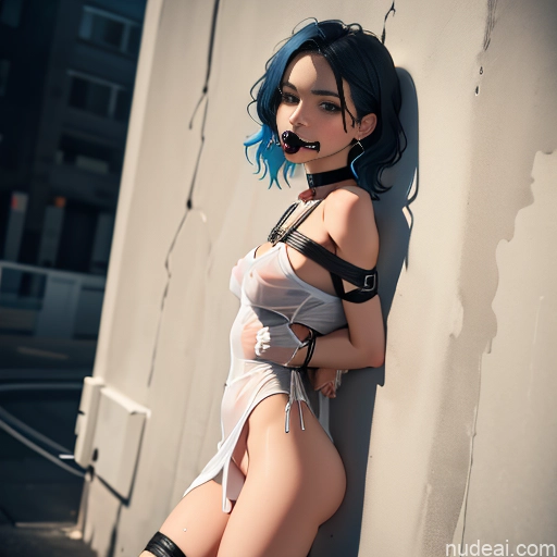 Wet T-Shirt Wet Panties Bondage Chain Shackles Kidnap Blue Hair, Medium Hair Anime Double-fold Eyelids Adjuster Miss Universe Model Beautiful Small Tits Small Ass Skinny Long Legs Tall Perfect Body Bdsm Choker