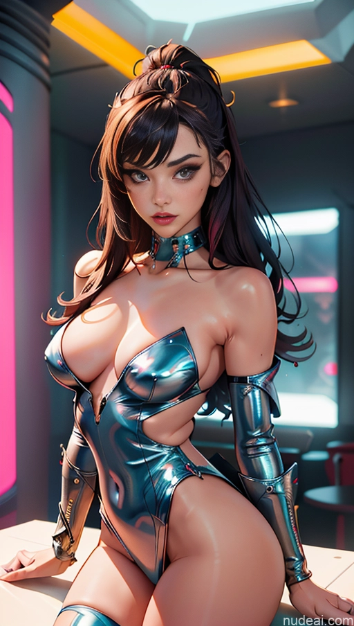 ai nude image of pics of Model Perfect Boobs Beautiful Big Ass Chubby Big Hips 30s Seductive Brunette Bangs Strip Club Nude Stockings Topless Detailed Complete Nude Busty Cyberpunk ((maxmonolith)) Futuristic Barbarian Woman