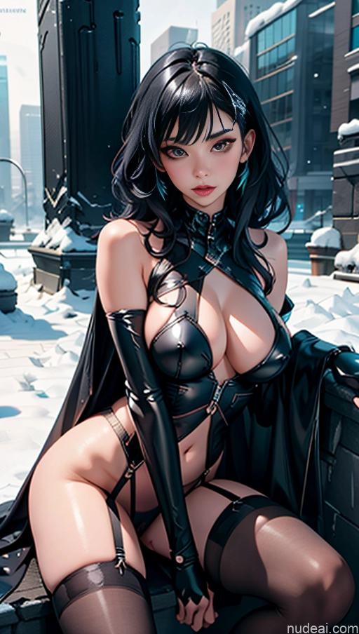 Milf Busty Perfect Boobs Big Ass Fat Big Hips Tanned Skin 30s Seductive Bangs Stockings Topless Detailed ((maxmonolith)) Black Footwear, Black Cape, Black Pantyhose, Short Dress, Black Dress Partially Nude Transparent Complete Nude Cyberpunk Snow Elemental Series - Ice Blue Hair Doggystyle (Side View)