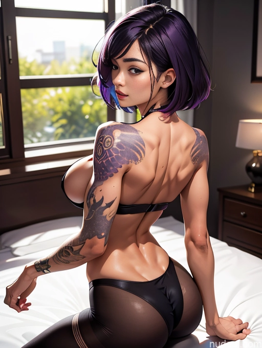 ai nude image of pics of Woman One Busty Tattoos Lipstick Muscular Big Ass Big Hips 18 Orgasm Seductive Purple Hair Bobcut Asian Skin Detail (beta) Bedroom Back View On Back Nude Pantyhose Alternative Detailed