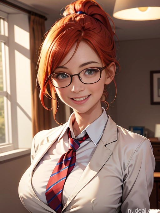 related ai porn images free for Perfect Boobs Ginger Ponytail Bedroom Happy Glasses Suit Secretary Shirt