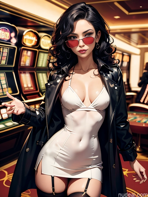 related ai porn images free for Curly Hair Small Tits Trench Coat Stylish Sunglasses Seductive Blouse Black Hair Casino Thigh Socks