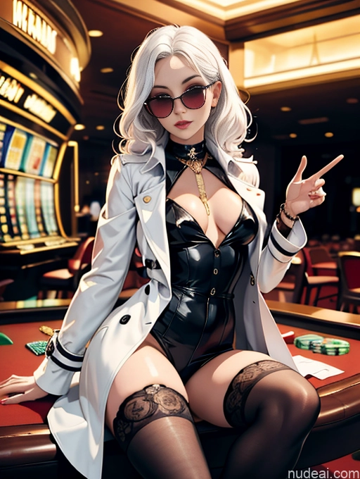 related ai porn images free for Curly Hair Small Tits Trench Coat Stylish Sunglasses Seductive Blouse Casino Thigh Socks White Hair