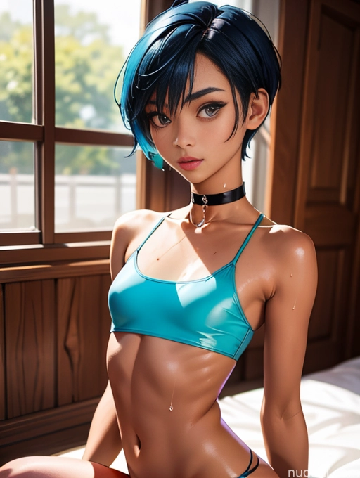 related ai porn images free for Sorority 18 Asian Stylish Tanned Skin Oiled Body Beautiful Pixie Blue Hair Short Choker Small Tits Skinny Small Ass