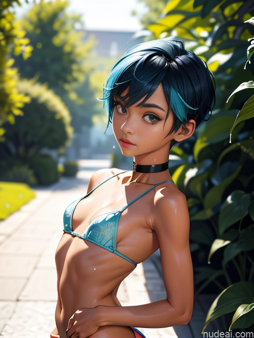 ai nude image of pics of Sorority 18 Asian Stylish Tanned Skin Oiled Body Beautiful Pixie Blue Hair Short Choker Small Tits Skinny Small Ass