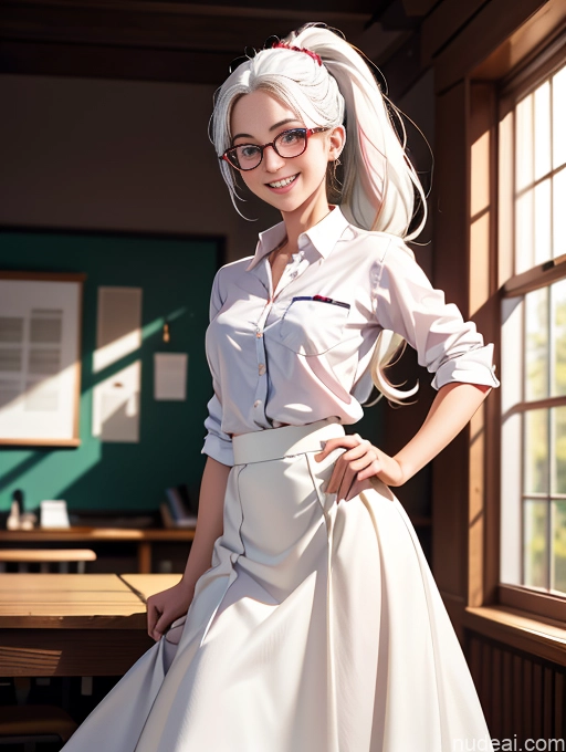 related ai porn images free for 18 German White Hair Happy Professor Shirt Glasses Ponytail Long Skirt